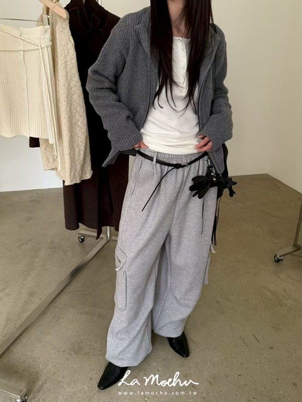 立體口袋磨毛休閒長褲